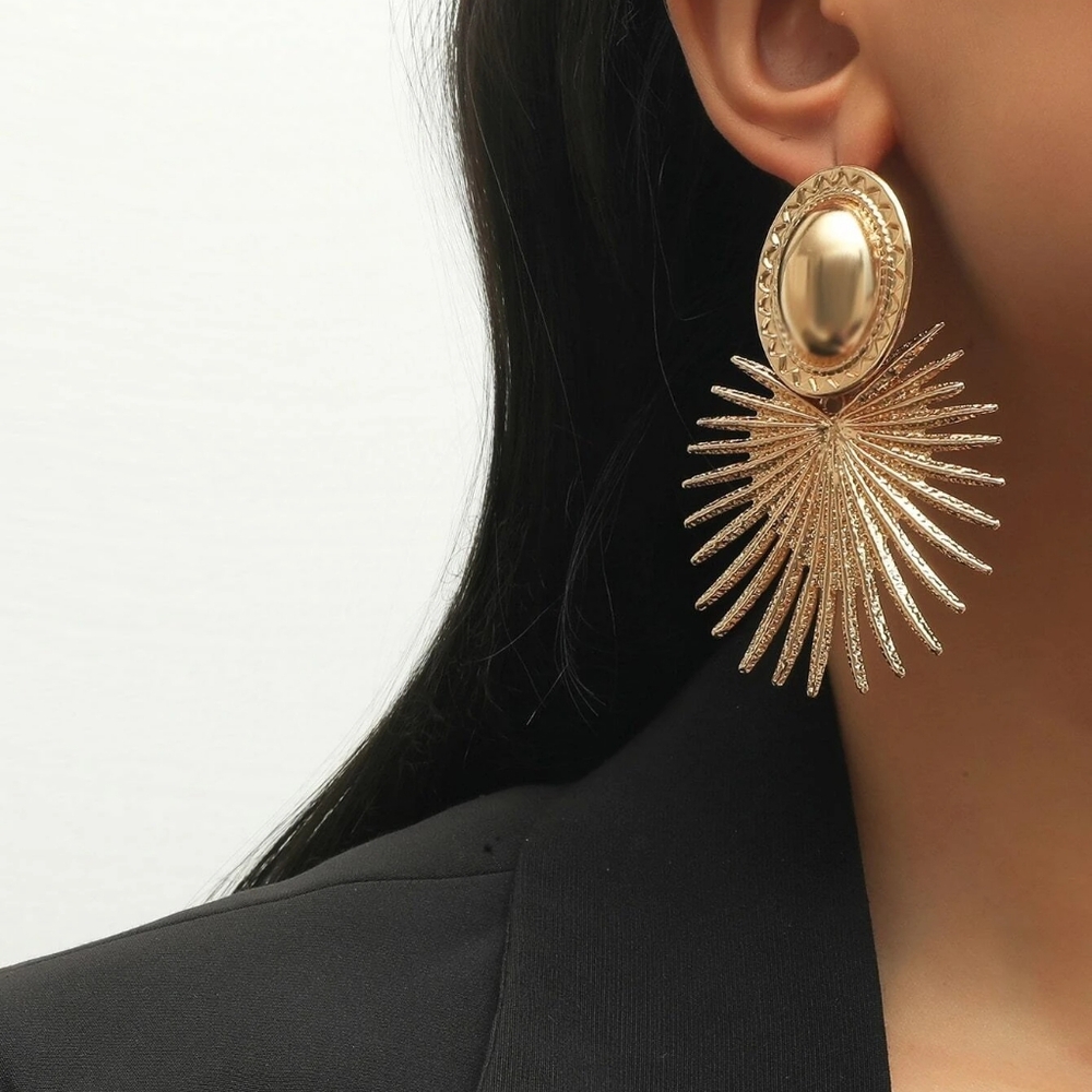 Yellow Gold Cross Border Exaggerated Earrings